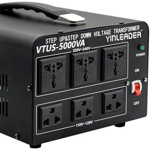 Yinleader 5000W Voltage Converter Transformer Step Up 110V-120V to 220V-240V or Step Down 220V to 110V AC Power Converter w/US Standard Power Cord,Circuit Breaker Protection