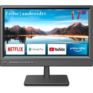 Feihe 17 inch Small Flat Screen Smart TV for Kitchen, RV, or On-The-Go Entertainment - High-Definition Display, Smart Operating System