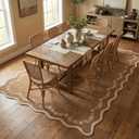 GarveeHome Scalloped Area Rugs 8x10 for Living Room, Solid Brown Large Washable Rug Soft Non Slip Backing Floor Mat Carpet Indoor Thin Rug for Bedroom Dining Room Playroom Nursery Home Decor