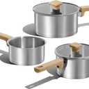 CAROTE 1.6QT & 3QT Sainless Steel Saucepan with Lids and 1QT Saucepan without Lid Pot Set,3-ply Base, Non-Toxic, Induction Cookware Set, Small Kitchen Pots, Tempered Glass Lids