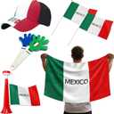 7Pcs Soccer Cup Fan Set, Soccer Theme Accessories Kit with Flags, Clappers, Shawl, Cap and Horn, Gifts for Football Lovers and Mexico Supporters