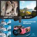 8K Digital Camera for Photography, 64MP WiFi Vlogging Camera Kit with 180° Flip Screen, 16X Zoom, Microphone & Tripod Stand for Beginners, Teens & Content Creators (Pink)