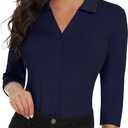 Soneven Womens Golf Polo Shirts 3/4 Long Sleeve V Neck Button Down Shirts Business Causal Work Blouses Tops (2XL)