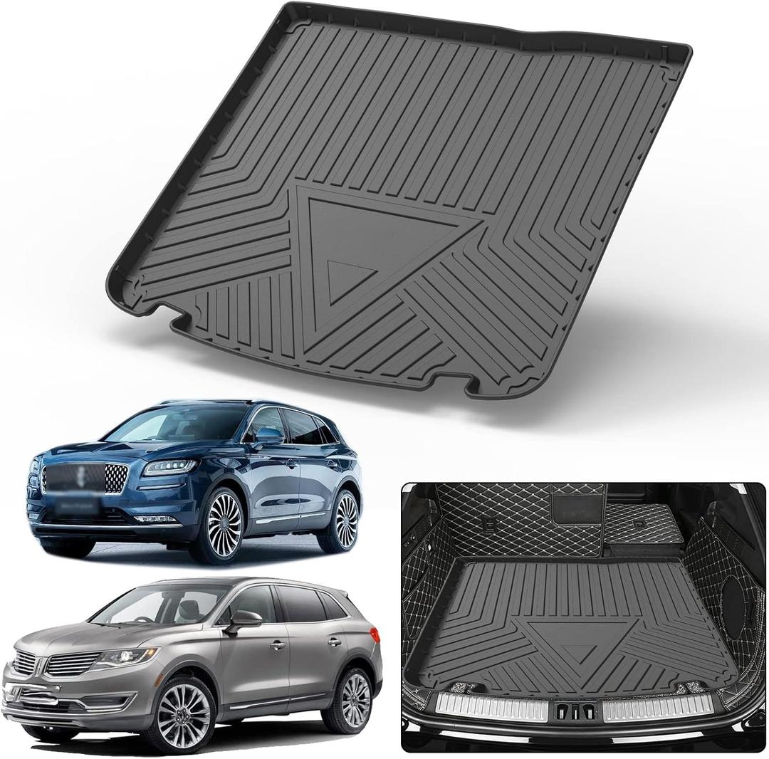 Elsetyler Custom Fit for Cargo Liner 2016-2018 Lincoln MKX/2019-2023 Lincoln Nautilus - Black TPE All Weather Heavy Duty Waterproof Rear Cargo Tray Trunk Floor Mat Protector