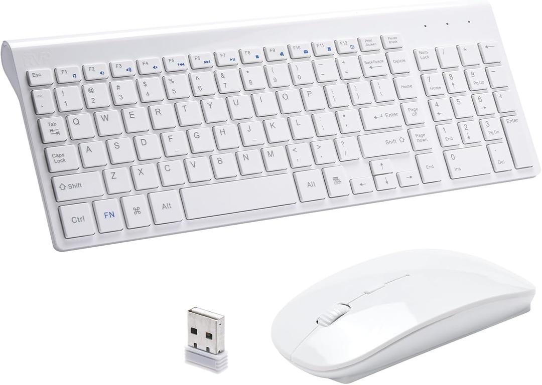 Wireless Keyboard and Mouse Ultra Slim Combo, 2.4GHz Cordless USB Mouse and Keyboard PC Laptop Computer - White