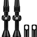 BWSHLF Tubeless Presta Valve Stem 40/44/55/60/65/80/100 mm, Super Light Alloy Presta Valve Stem Kit with Valve Core Remover Tool and Valve Stem Caps - Multiple Color and Size Options(Pair) (black)