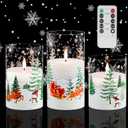 Christmas Flameless Candles with Remote, Glass Santa Claus Battery Operated Candles, Real Wax Flickering LED Pliiar Candles for Xmas, Holiday, Home Decor, Set of 3