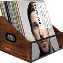 S&H Kaide Vinyl Record Storage, Rustic Record Holder,Record Crates for Vinyl, Pine Wood & Metal Record Box for Display, 60-Record Capacity LP Album Organizer