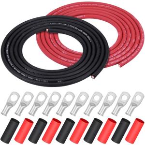iGreely 6 Gauge 6 AWG Wire 10 Feet Black + 10 Feet Red Ultra Flexible Welding Battery Pure Copper Cable + 5pcs of 5/16" & 5pcs 3/8" Copper Cable Lug Terminal Connectors+Heat Shrink Tubing