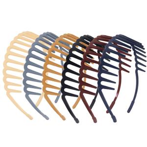 Flexible Plastic Headbands with Teeth, Pack of 6 Non Slip Fashion Effortless Plastic Headbands with Teeth Comb Skinny Hair Bands for Women Men Teen Girls, Long Teeth Matte Black