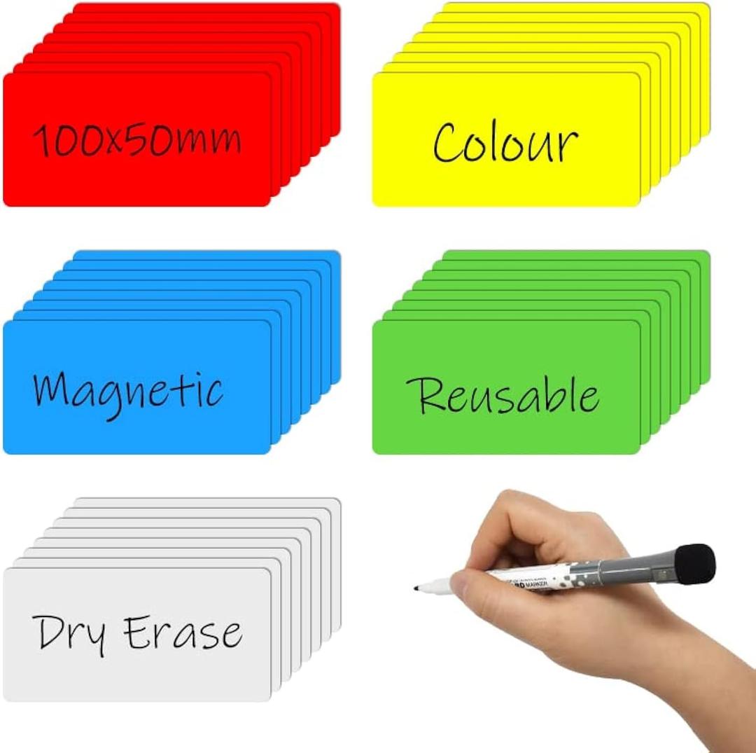 Dry Erase Magnetic Labels, 4x2 Inch, 40 Pieces in 5 Colors, Reusable, for Whiteboards, Locker, School, Classroom, Office, Home (Multicolored)