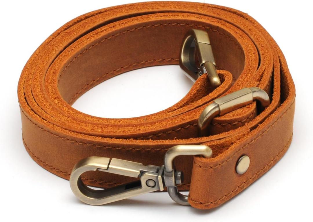 Full Grain Leather Replacement Strap for Handbags, Purses, Crossbody Bags, & Laptop Cases | Adjustable Shoulder Strap with Swivel Clasps | Camel, 0.8 in. Wide