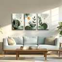 TTHYUEWS Large Wall Decor For Living Room Bedroom Wall Art Decor Boho Canvas Wall Art Prints Geometry Plant Pictures Abstract Paintings Office Artwork Modern Home Decoration 3 Piece Ready To Hang