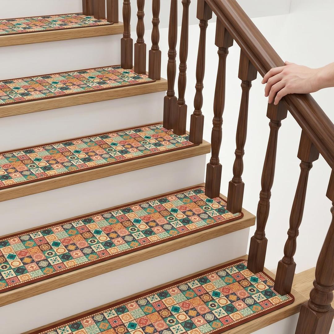 1Pcs Anti Slip Stair Rug - Vintage Pattern Carpet, Reusable Rugs for Home Stairs & Countertops, 29 * 10 inches