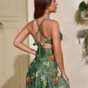 ZAFUL Women One Piece Swimdress Tummy Control Bathing Suit Push Up Swimsuit Modest Swimwear Cutout V Neck Cute Tie Knot Skirt (Green, L)