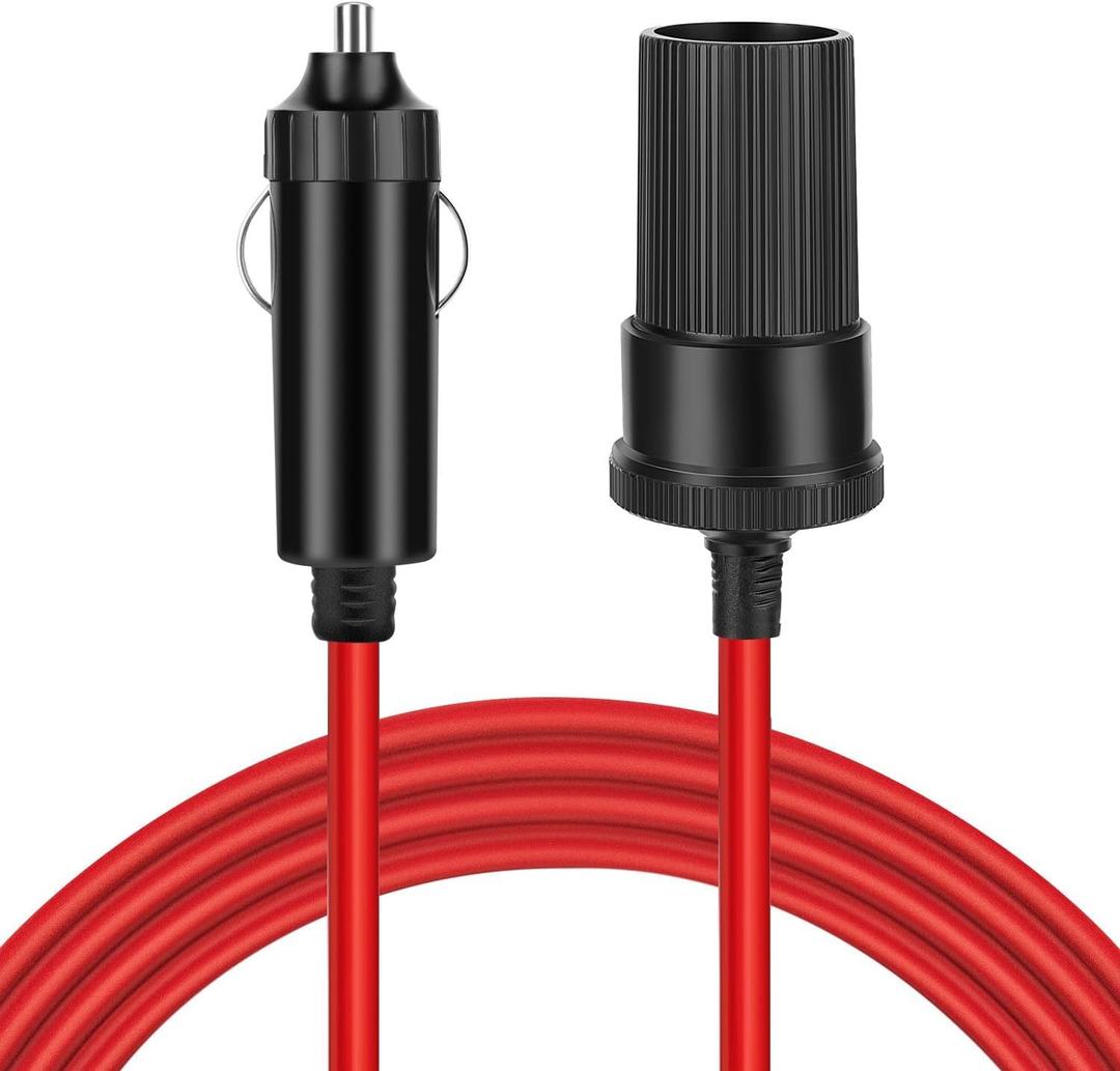 TNP Car Cigarette Lighter Extension Cord (10ft) - 12 Volt Extension Cord with Cigarette Lighter Plug - 18AWG Male to Female Socket Extender Cable for Car Charger, Tire Inflators, Vacuum (Red)