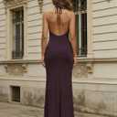 OYOANGLE Women's Deep V Neck Halter Maxi Dress Sexy Summer Backless Wedding Guest Vacation Beach Party Formal Dresses (L)