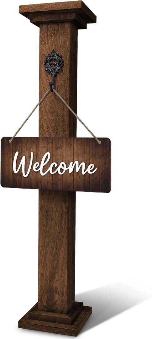 Wooden Porch Sign, Wreath Post - 42.5" Wood Welcome Sign Post