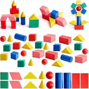 140 Pcs Mini 3D Shapes for Teaching, Wood Geometric Solids, Geometric Shapes 3D Shape Blocks, Classroom Manipulatives for Elementary School for Kids Geometry Math Kindergarten Preschool Learning