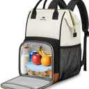 MATEIN Insulated Lunch Backpack for Women, 15.6 Inch Work Laptop Backpack with Lunch Compartment, Water-Resistant College Computer Backpacks Meal Prep Lunch Bag Gifts for Nurse Teacher Office Picnic (Black White Brown)