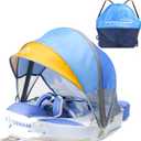 Baby Floats for Pool with Canopy Removable UPF 50+ UV Sun Protection CanopyMambobaby Infant Pool Float Non Inflatable Soft Skin-Friendly Leather Material Infant Swim Float 3-24 Months