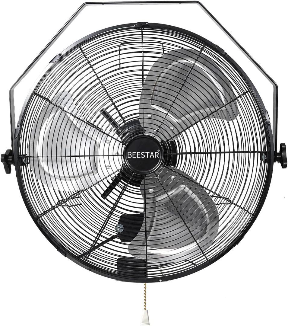 BEESTAR 18 inch High Velocity Wall Mount Fan,Industrial Fan with 3 Speed Commercial Ventilation,Easy Operation and 270 Degree Tilting,Metal Fan for Warehouse,Greenhouse, Workshop and Basement