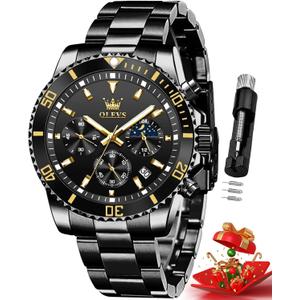 OLEVS Watches for Men Classic with Date Business Dress Luxury Big Face Green/Black/Blue Waterproof Luminous Mens Wristwatch Analog Two Tone Stainless Steel Male Watch