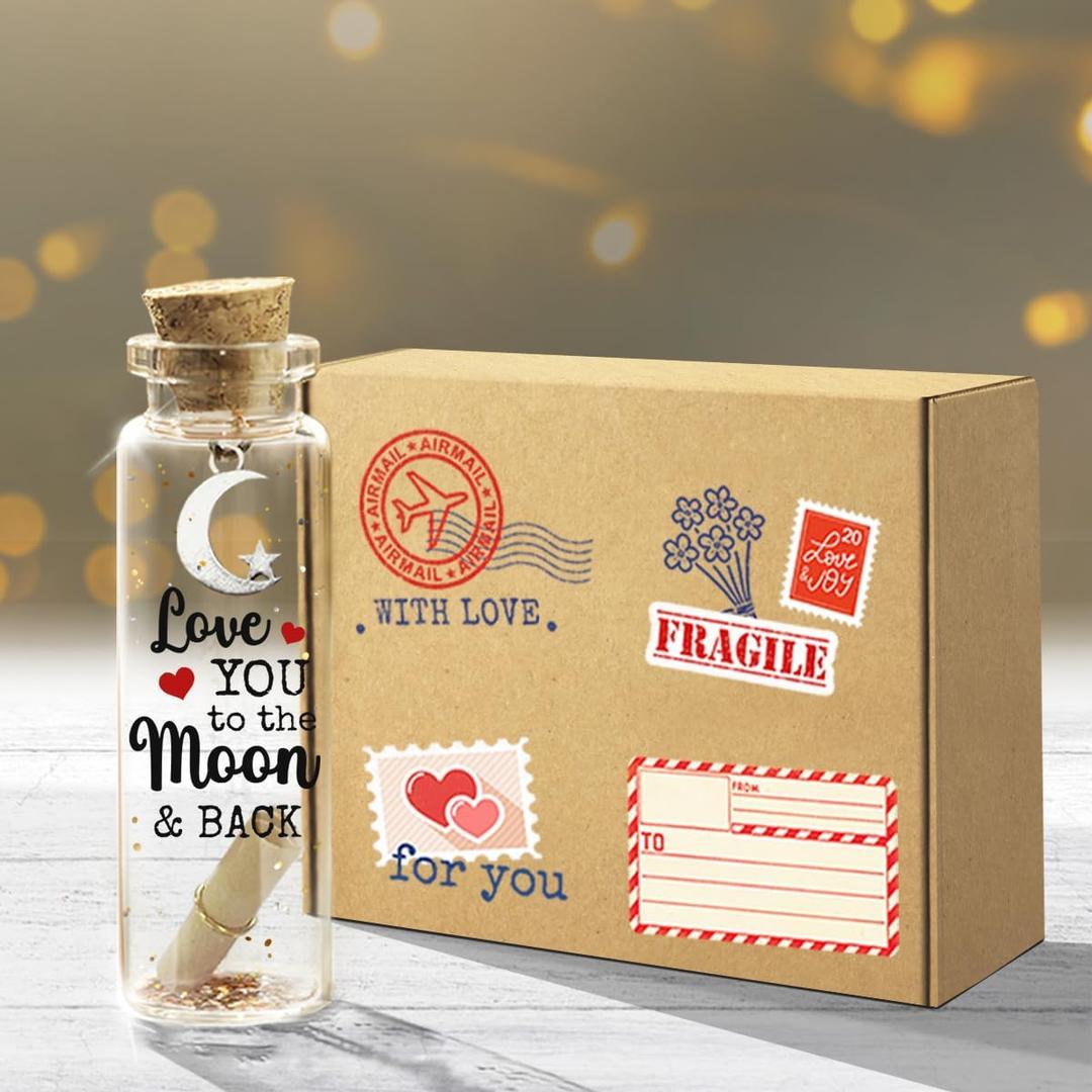 Valentines Day Gifts for Boyfriend Girlfriend, Mothers Day Presents For Mom From Daughter Son, I Love You to the Moon and Back Message In a Glass Bottle - Anniversary Romantic Gift For Wife Husband