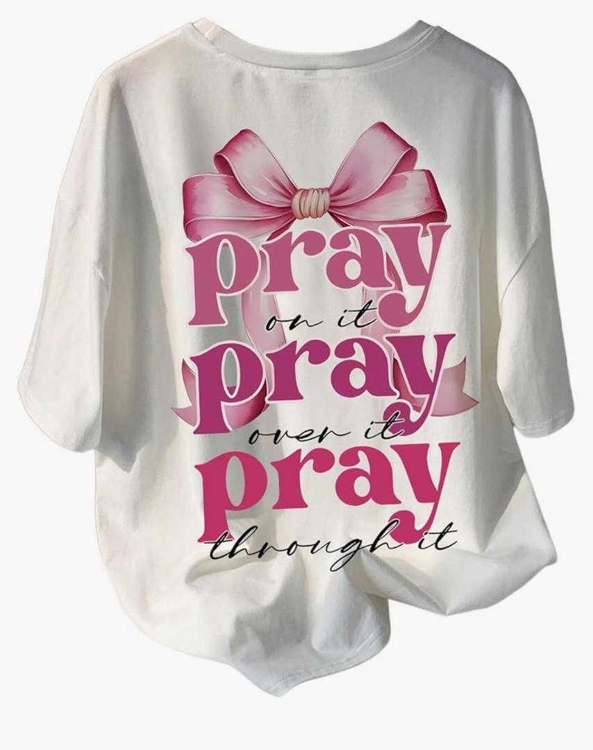 RoseSeek Girl's Bowknot Letter Graphic Tee Round Neck Short Sleeve Cute Tops Loose T Shirt 16 Y