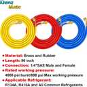 Upgrade 22988 1/4" Refrigerant Charging Hose,96"(8FT), Standard 1/4" Flare Fittings, for R410A, R134A, R22 and All Common Refrigerants, Yellow/Red/Blue (Set of 3)
