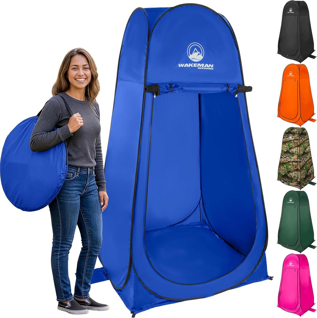 Wakeman Pop Up Changing Tent, 3.3 x 3.3 x 6.2ft, Camping Shower Tent for Portable Toilet Stall or Dressing Room with Carry Bag for Camping, Beach, or Tailgate, Polyester