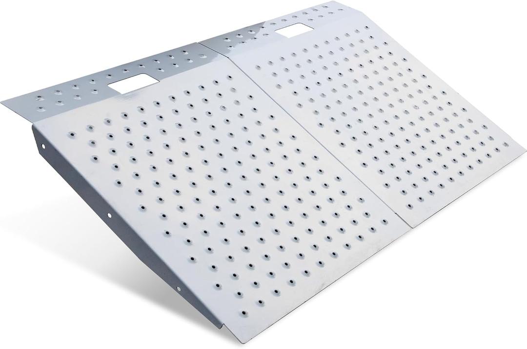 VNN 29" x 48" Shed Ramp for Riding Mower & Lawn Equipment | 1500 LB Capacity Anti-Slip Punch Plate Ramp for ATV, Motorcycles, Garages & Barns (2PC, Aluminum)