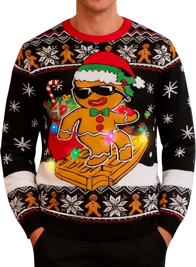 Goodstoworld Men/Women Light Up Knitted Ugly Christmas Sweater with Multi-Colored Led Flashing Lights (Medium)