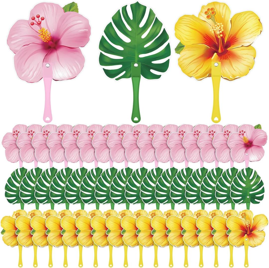 48 Pcs Plastic Tropical Fans Luau Safari Party Fans Smile Face Fans Ornaments Gifts Summer Hawaiian Jungle Party Favors (Hawaiian Party)