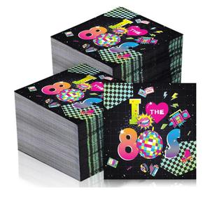 90 Pcs I Love the 80s Paper Cocktail Napkins Disposable Back to 50's 80's 90's Luncheon Napkin for Retro 1950s 1980s 1990s Hip Hop Sock Hop Rock Roll Birthday Party Supplies Decorations