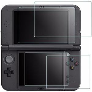 Screen Protector Compatible New 3DS XL, AFUNTA 4 Pcs Tempered Glass for Top Screen and HD Clear Crystal PET Film Compatible Bottom Screen, 3DSXL Film Accessory