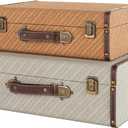 Deco 79 Wooden Decorative Trunk Vintage Studded Woven Storage Decorative Large Boxes with Bronze Latches and Brown Handles, Set of 2 Storage Trunks 16", 14"W, Multi Colored