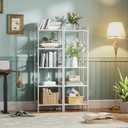 HITNET 5 Tier Bamboo Shelf, Tall Narrow Bookcase, Freestanding Bathroom Storage Unit with Adjustable Shelves, Modern Display Standing Bookshelf for Living Room, Bedroom, Home Office, White, 45 cm x 31.5 cm x 142 cm