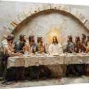 RUMSICH Last Supper canvas wall mural Jesus and Disciples wall decoration Christian painting religious poster print Christmas home decor suitable for living room prayer room church office16 x 24 inch