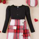 Clothes for Girls Puff Sleeve Plaid Skirt Beret 3 Piece Set 6-12Y