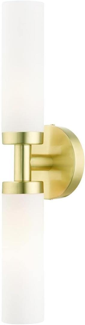 Livex Lighting Aero Steel 2 Light Wall Sconce for home decor, 1 Satin Brass Finish light fixture, perfect for bathroom, bedroom or living room decor