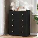 Furnulem 4-Drawer Dresser for Bedroom - Fluted Wood Chest of Drawers Closet Storage Cabinet Organizer for Bedroom, Living Room, Hallway & Office
