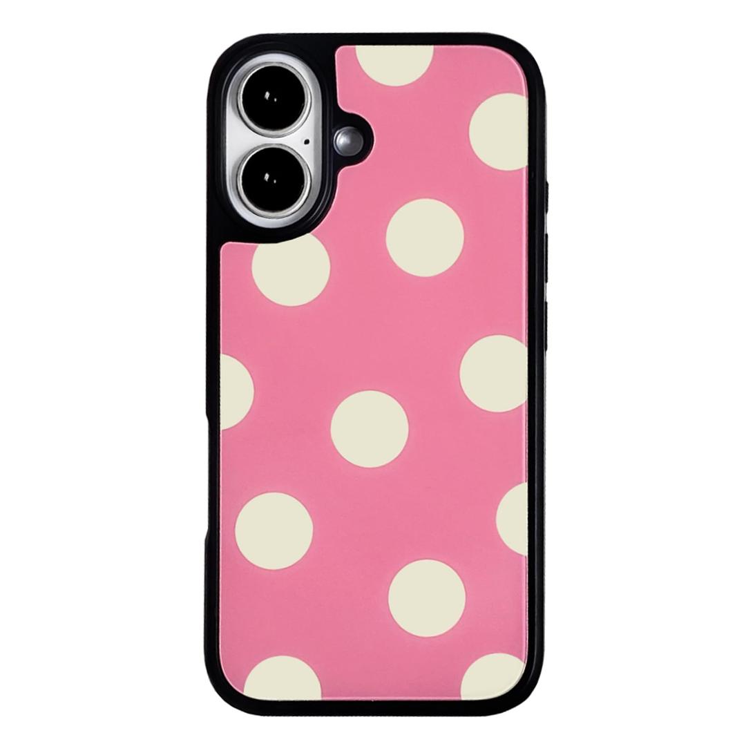 NITITOP Compatible with iPhone 16 Case Cute Stylish Polka Dots for Women Men Girls Boys Glossy PC Hard Back Shockproof Protective Phone Cover - Pink