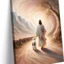 Jesus Leaves The 99 Sheep Canvas Wall Art Jesus And Lamb Picture Wall Decor Christ The Good Shepherd Lost Lamb In Poster Print Painting for Living Room Bedroom Church Home Decoration Prepare To Hang