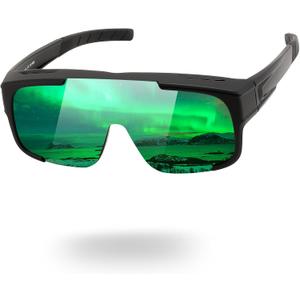 FEISEDY Polarized Fit Over Glasses Sunglasses for Men Women, Sports Wrap Around for Driving Cycling Fishing B0315 (Large, 04 Black Frame/Green Mirrored Lens)