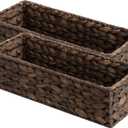StorageWorks Brown Water Hyacinth Bathroom Basket Organizer and Storage for Tank Topper, Wicker Toilet Paper Basket for Back of Toilet Baskets, Small Narrow Tank Trays for Bathroom Decor, 2 Pack