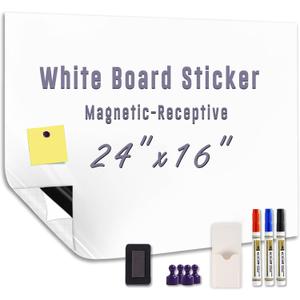 Magnetic Whiteboard Sticker - Adhesive Backing 24'' x 16'' Dry Erase Board for Wall Whiteboard Contact Paper for Office Home Door Include Marker Magnet Eraser