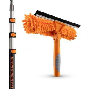 4-12 ft Window Washing Kit with Extension Pole (20+ Foot Reach) // Window Cleaning Tool & Window Washer Squeegee with Telescopic Extension Pole // Best Indoor Outdoor Window Washing Equipment
