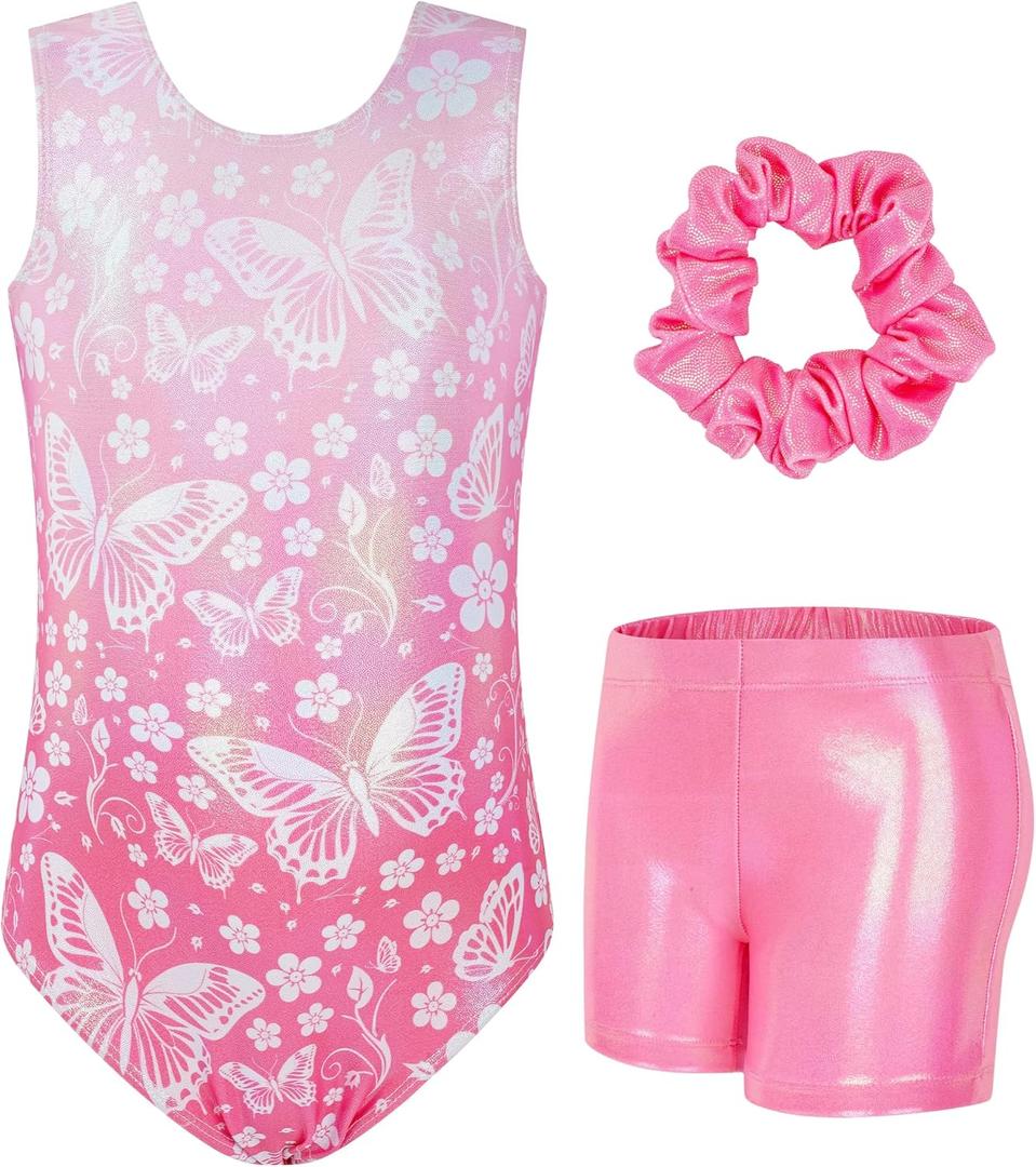 JiAmy Gymnastics Leotards for Girls, Sleeveless Sparkly Dance Biketards with Shorts Ballet Tumbling Outfit for 3-4T