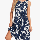 Women's T-Shirt Dress Casual Pleated Crewneck Sleeveless Loose Flowy Midi Tank Summer Dresses 2025 with Pockets XL